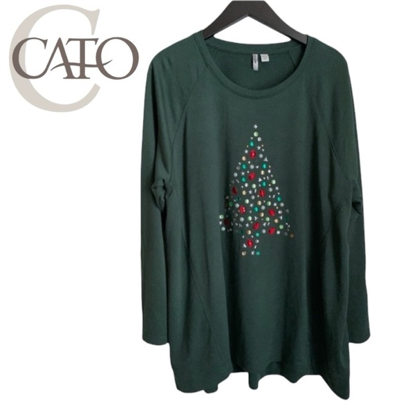 Cato Tops - Cato Women's Green Shirt Size 18/20W Christmas Tree